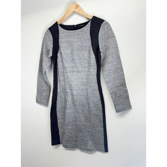 Club Monaco Mini Bodycon Dress Size 2 Gray Black Long Sleeve Cotton Blend Zip Up - Picture 2 of 9